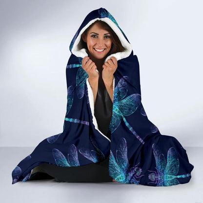 Dragonfly Hand Drawn Style Print Hooded Blanket-JTAMIGO.COM