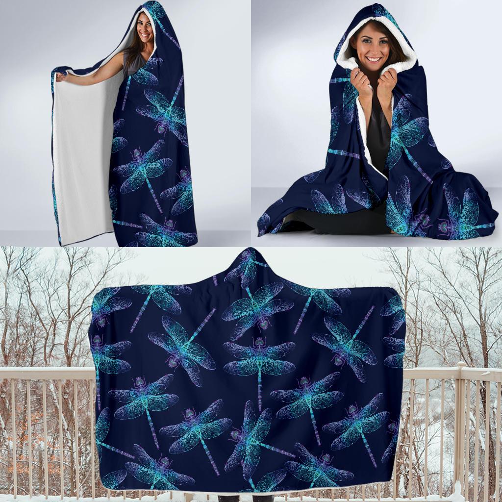 Dragonfly Hand Drawn Style Print Hooded Blanket-JTAMIGO.COM