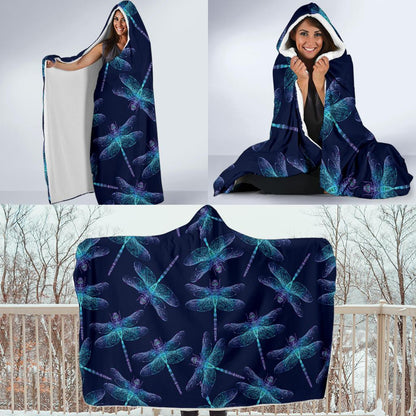 Dragonfly Hand Drawn Style Print Hooded Blanket-JTAMIGO.COM