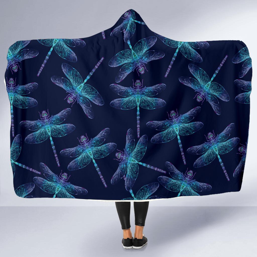 Dragonfly Hand Drawn Style Print Hooded Blanket-JTAMIGO.COM