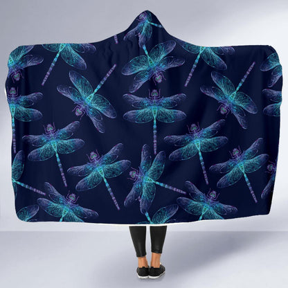 Dragonfly Hand Drawn Style Print Hooded Blanket-JTAMIGO.COM