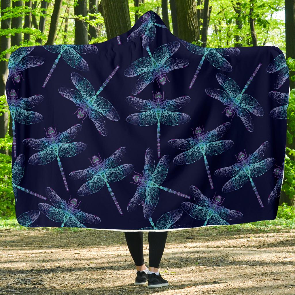 Dragonfly Hand Drawn Style Print Hooded Blanket-JTAMIGO.COM