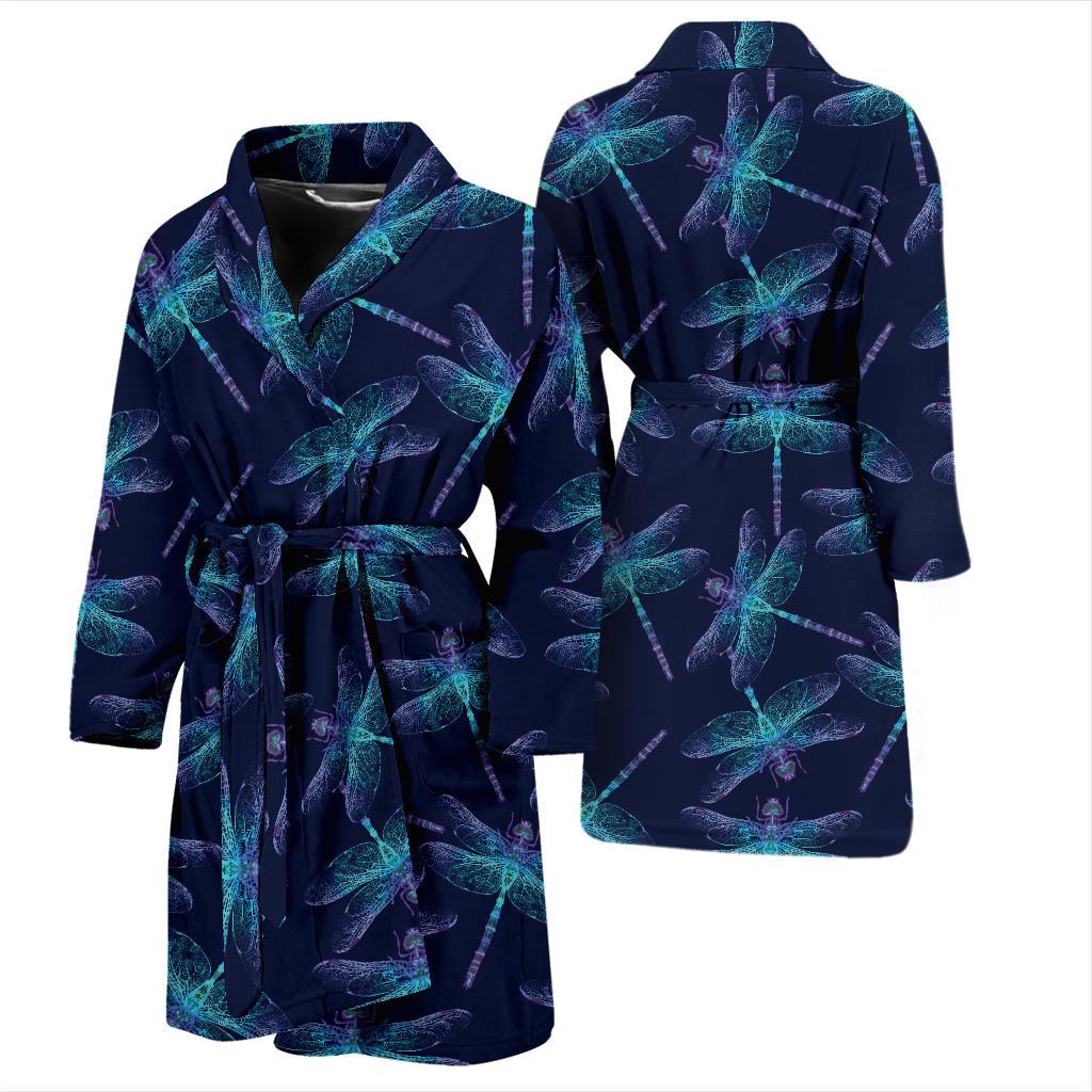 Dragonfly Hand Drawn Style Print Men Bath Robe-JTAMIGO.COM