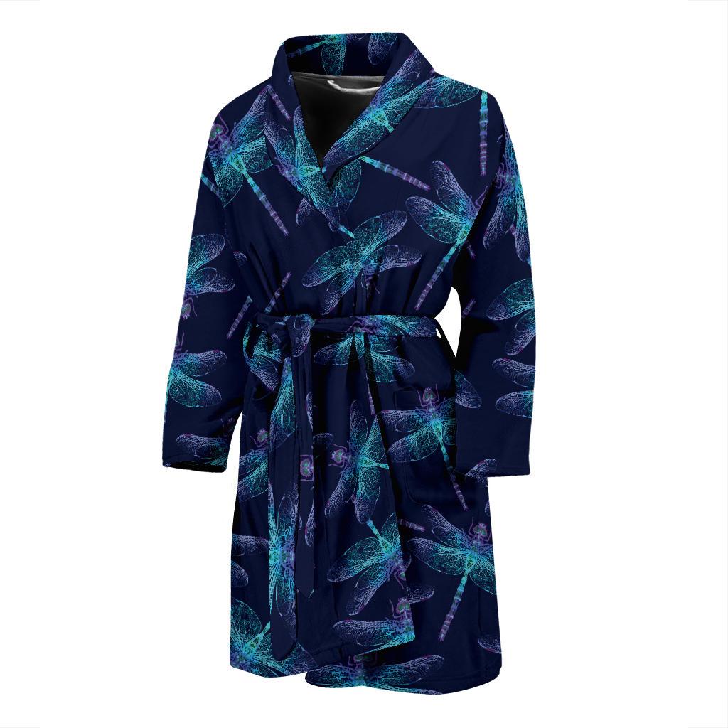 Dragonfly Hand Drawn Style Print Men Bath Robe-JTAMIGO.COM