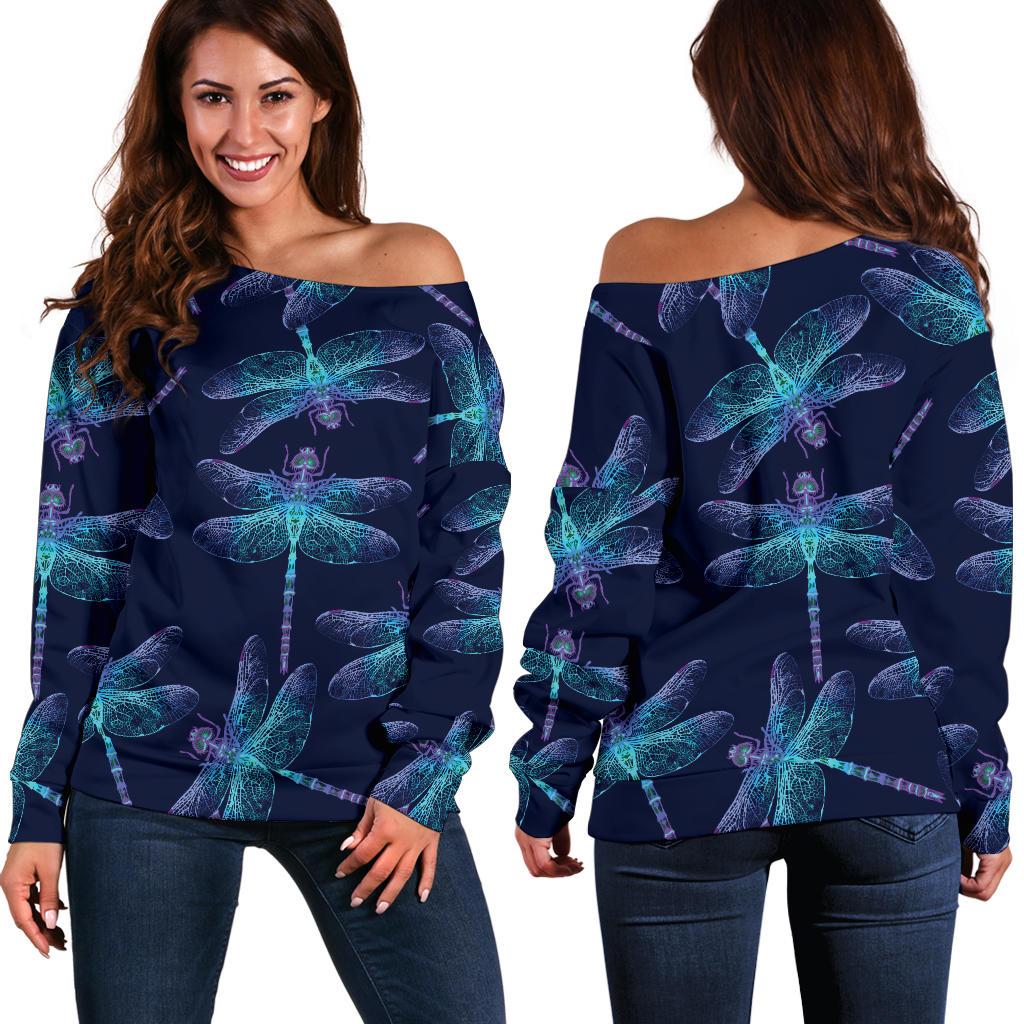 Dragonfly Hand Drawn Style Print Off Shoulder Sweatshirt