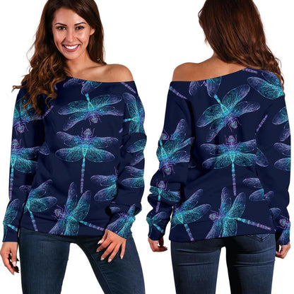 Dragonfly Hand Drawn Style Print Off Shoulder Sweatshirt