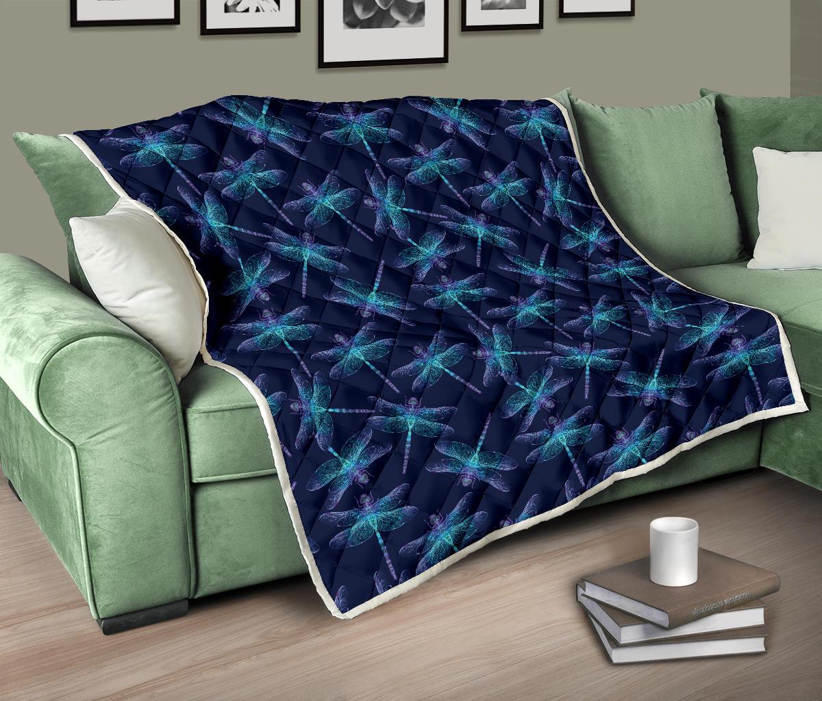 Dragonfly Hand Drawn Style Print Premium Quilt-JTAMIGO.COM