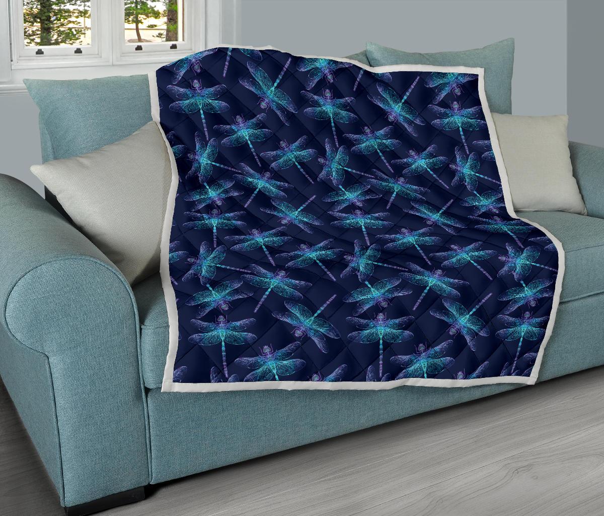 Dragonfly Hand Drawn Style Print Premium Quilt-JTAMIGO.COM