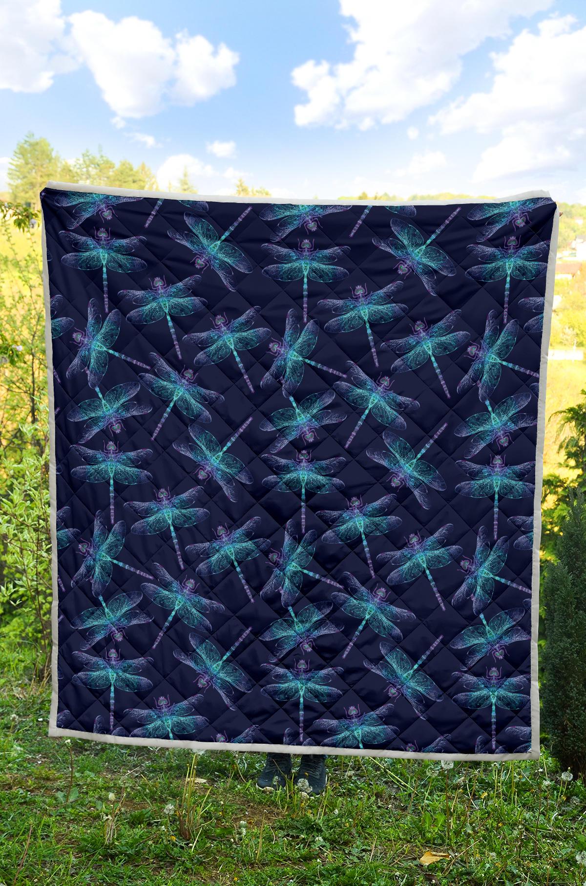 Dragonfly Hand Drawn Style Print Premium Quilt-JTAMIGO.COM