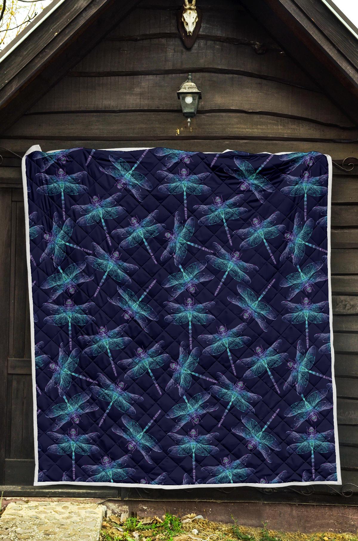 Dragonfly Hand Drawn Style Print Premium Quilt-JTAMIGO.COM