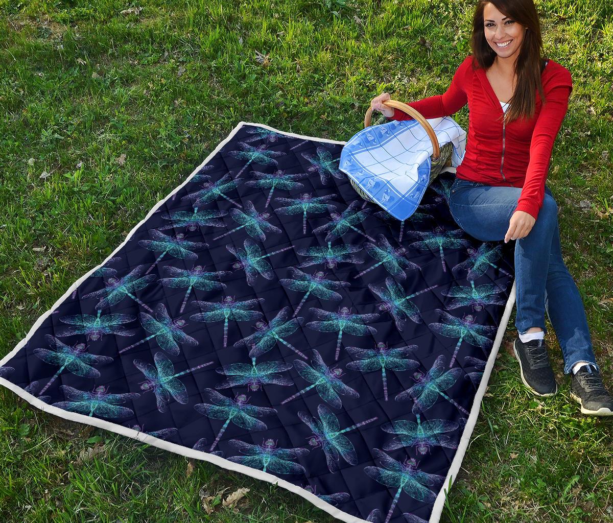Dragonfly Hand Drawn Style Print Premium Quilt-JTAMIGO.COM