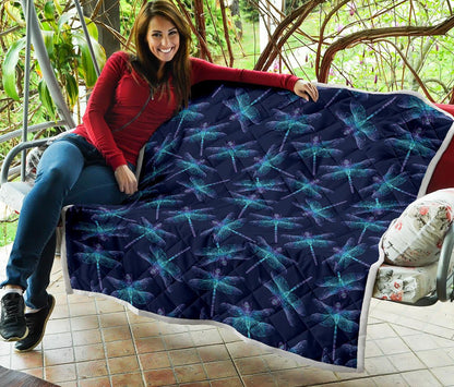 Dragonfly Hand Drawn Style Print Premium Quilt-JTAMIGO.COM