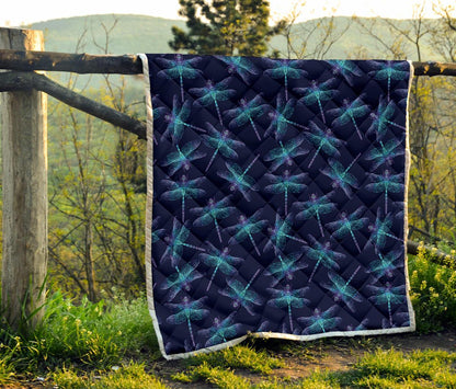 Dragonfly Hand Drawn Style Print Premium Quilt-JTAMIGO.COM