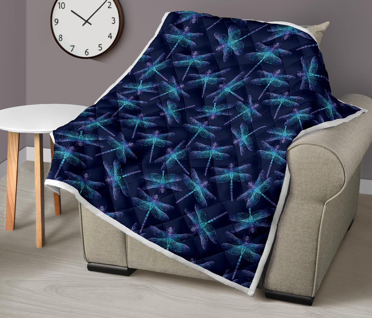 Dragonfly Hand Drawn Style Print Premium Quilt-JTAMIGO.COM
