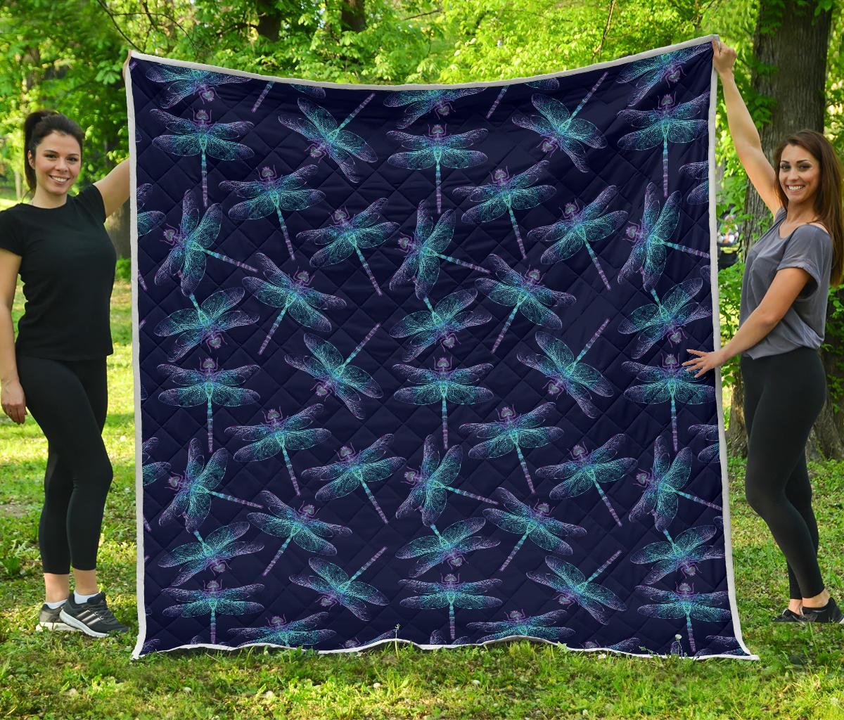 Dragonfly Hand Drawn Style Print Premium Quilt-JTAMIGO.COM