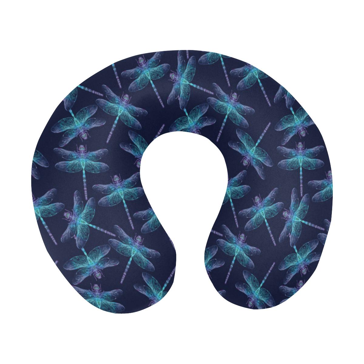 Dragonfly Hand Drawn Style Print U-Shaped Travel Neck Pillow-JTAMIGO.COM