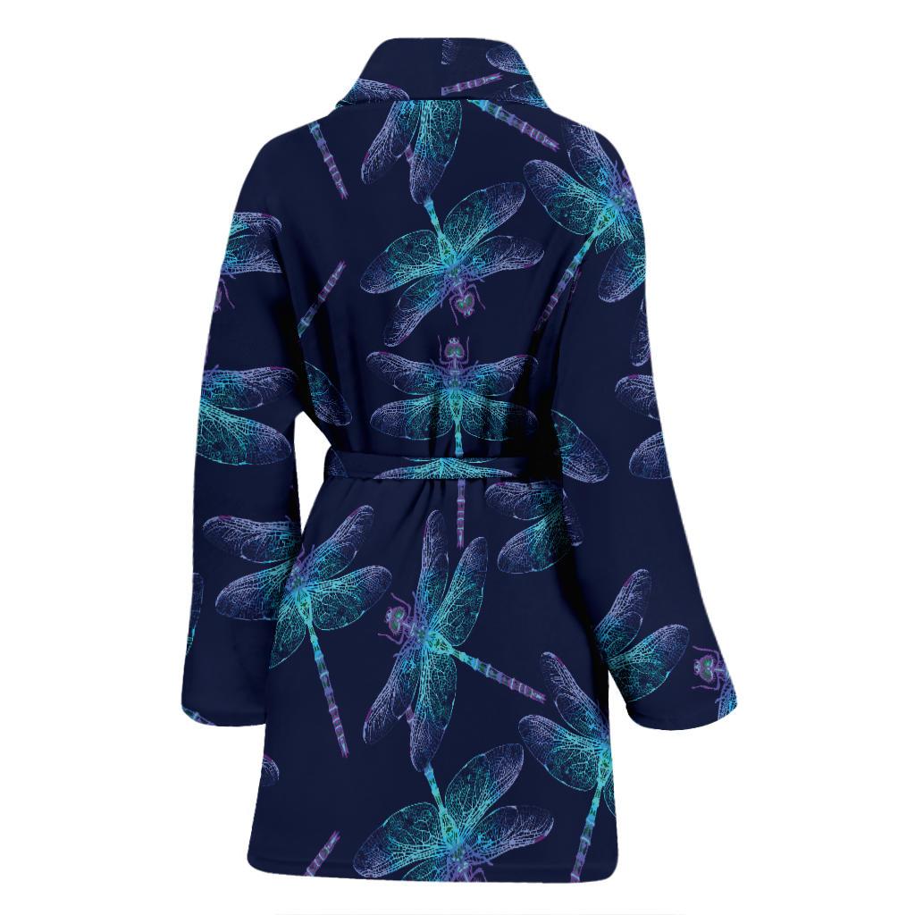 Dragonfly Hand Drawn Style Print Women Bath Robe-JTAMIGO.COM