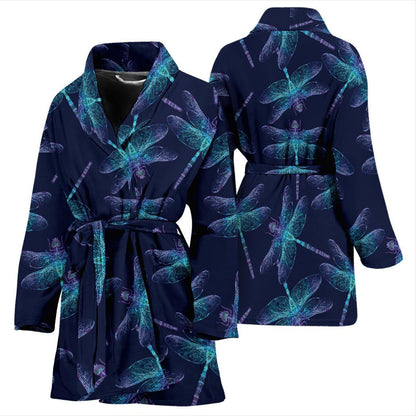 Dragonfly Hand Drawn Style Print Women Bath Robe-JTAMIGO.COM