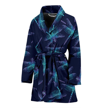 Dragonfly Hand Drawn Style Print Women Bath Robe-JTAMIGO.COM