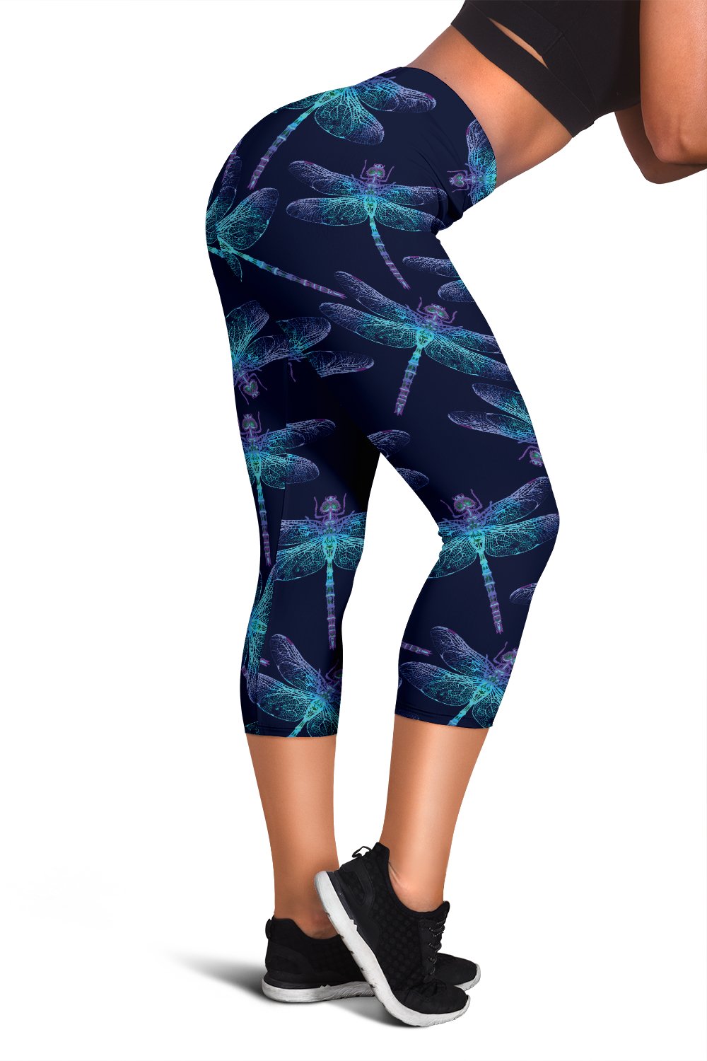 Dragonfly Hand Drawn Style Print Women Capris