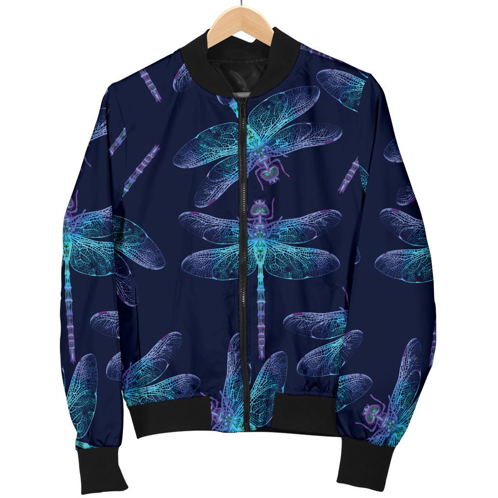 Dragonfly Hand Drawn Style Print Women Casual Bomber Jacket