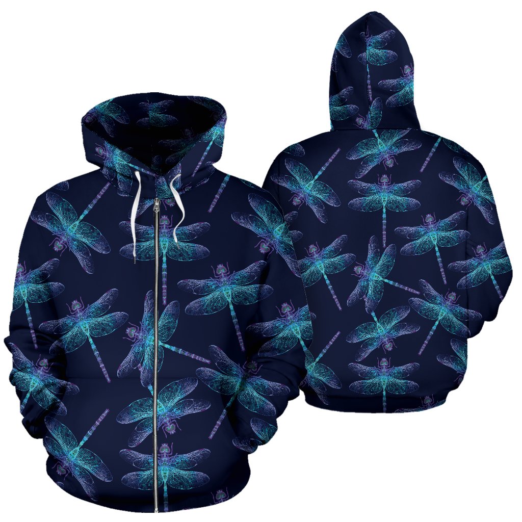 Dragonfly Hand Drawn Style Print Zip Up Hoodie