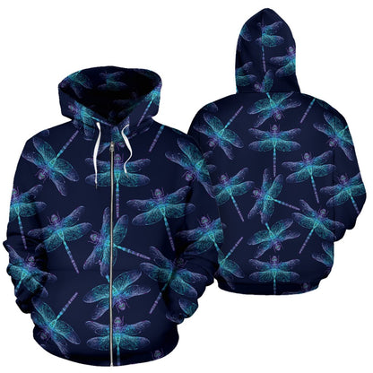 Dragonfly Hand Drawn Style Print Zip Up Hoodie