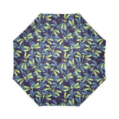 Dragonfly Lime Blue Print Pattern Automatic Foldable Umbrella