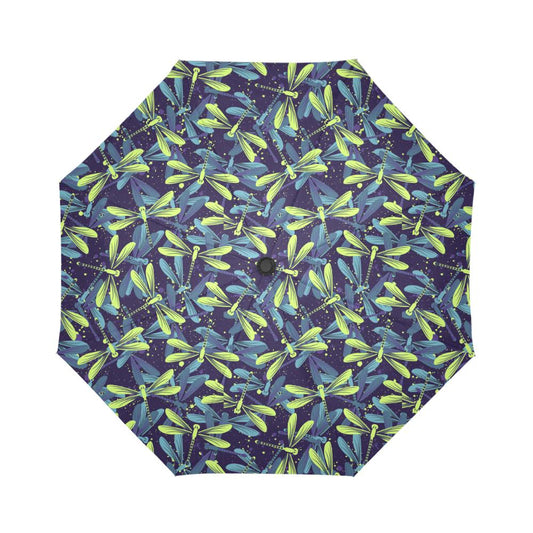 Dragonfly Lime Blue Print Pattern Automatic Foldable Umbrella
