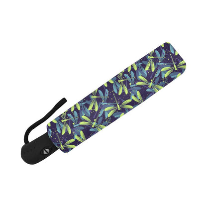 Dragonfly Lime Blue Print Pattern Automatic Foldable Umbrella