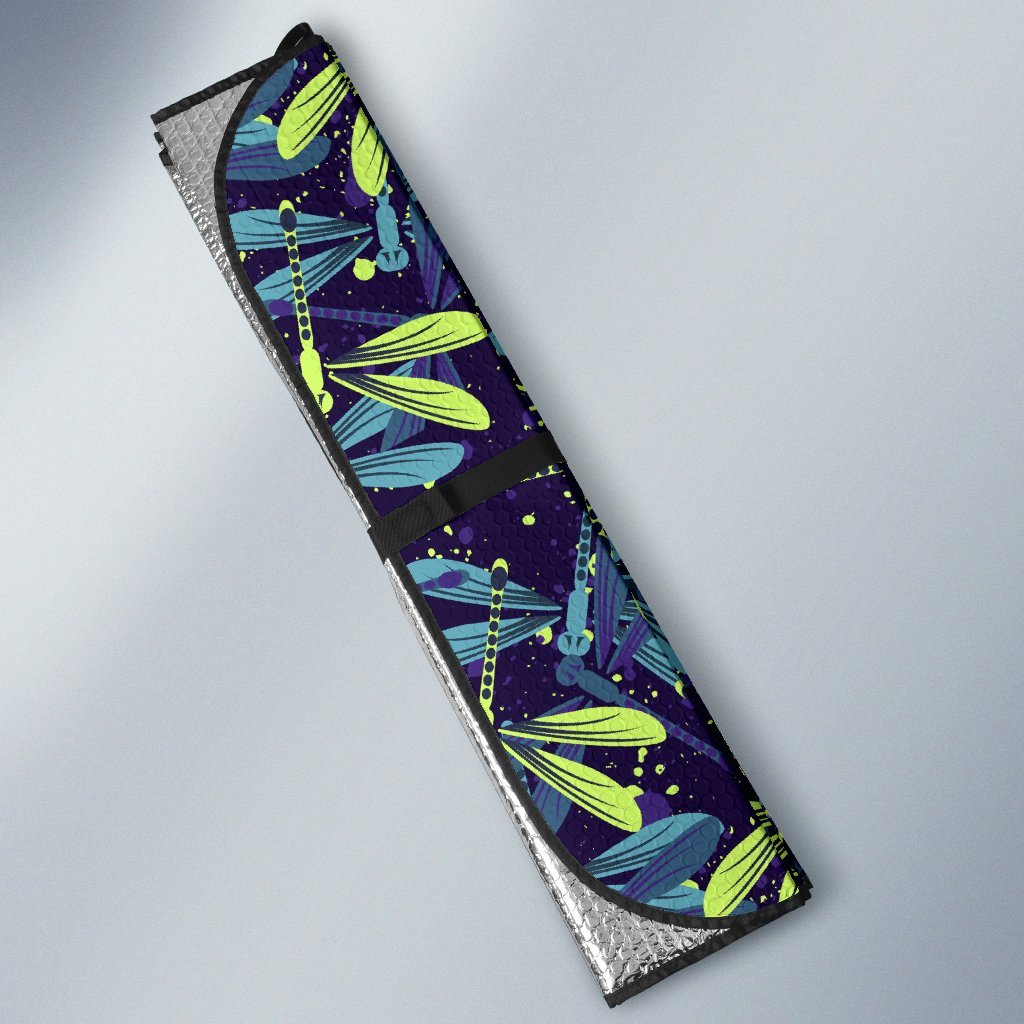 Dragonfly Lime Blue Print Pattern Car Sun Shade For Windshield