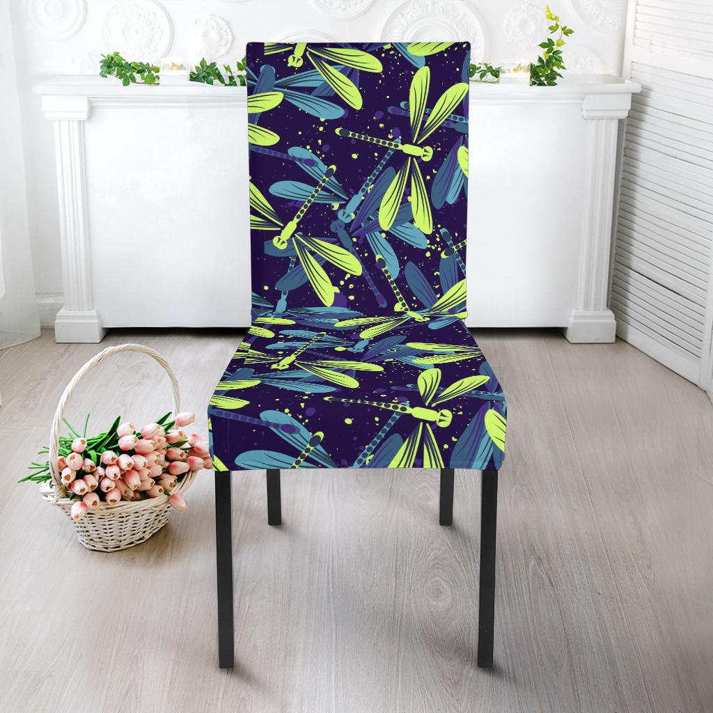Dragonfly Lime Blue Print Pattern Dinning Chair Slipper-JTAMIGO.COM