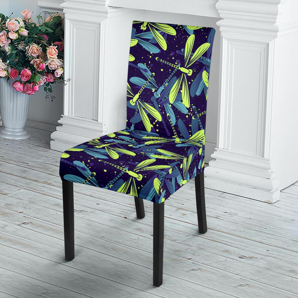 Dragonfly Lime Blue Print Pattern Dinning Chair Slipper-JTAMIGO.COM