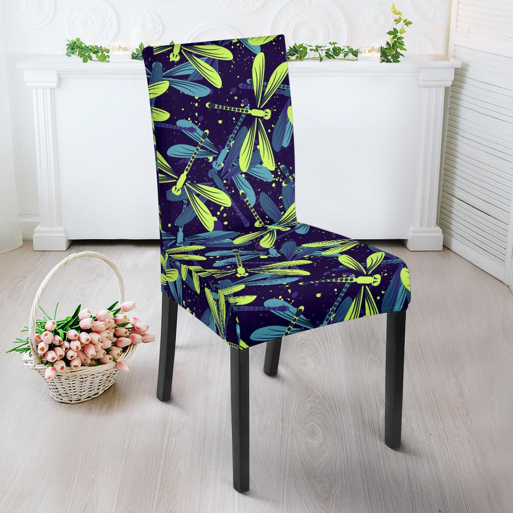 Dragonfly Lime Blue Print Pattern Dinning Chair Slipper-JTAMIGO.COM