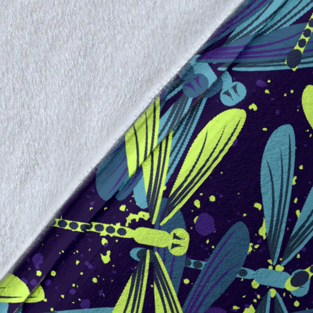 Dragonfly Lime Blue Print Pattern Fleece Blanket