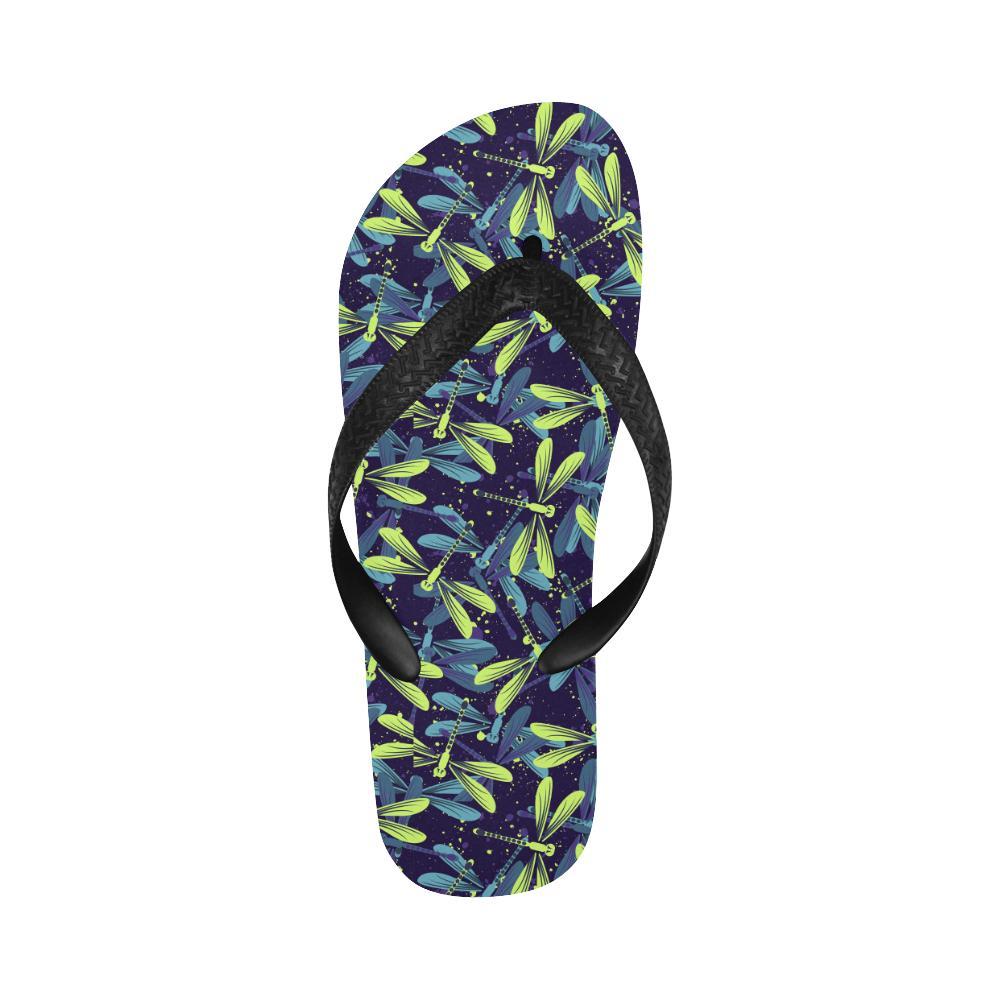 Dragonfly Lime Blue Print Pattern Flip Flops-JTAMIGO.COM