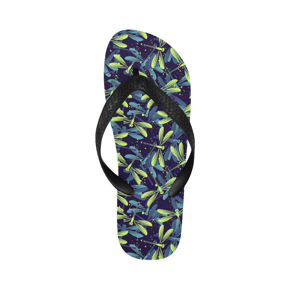 Dragonfly Lime Blue Print Pattern Flip Flops-JTAMIGO.COM