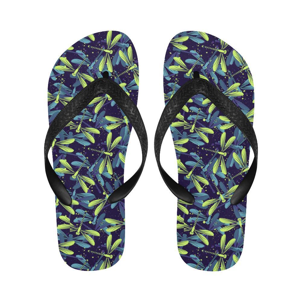 Dragonfly Lime Blue Print Pattern Flip Flops-JTAMIGO.COM