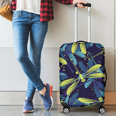 Dragonfly Lime Blue Print Pattern Luggage Cover Protector