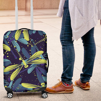 Dragonfly Lime Blue Print Pattern Luggage Cover Protector