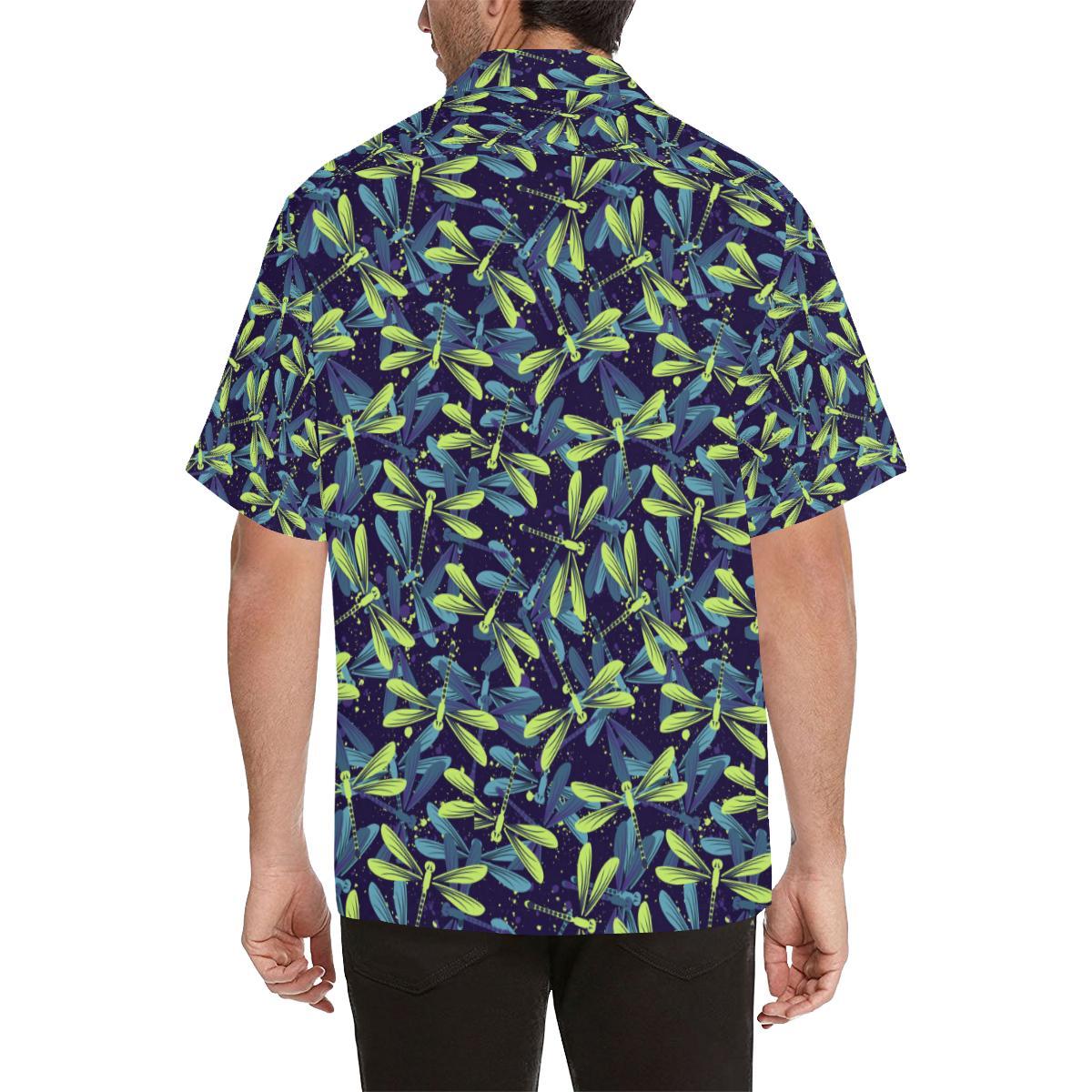 Dragonfly Lime Blue Print Pattern Men Aloha Hawaiian Shirt