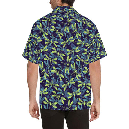 Dragonfly Lime Blue Print Pattern Men Aloha Hawaiian Shirt
