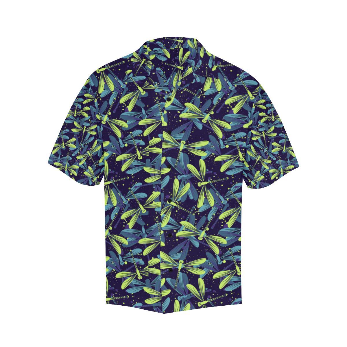 Dragonfly Lime Blue Print Pattern Men Aloha Hawaiian Shirt