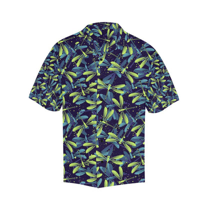 Dragonfly Lime Blue Print Pattern Men Aloha Hawaiian Shirt