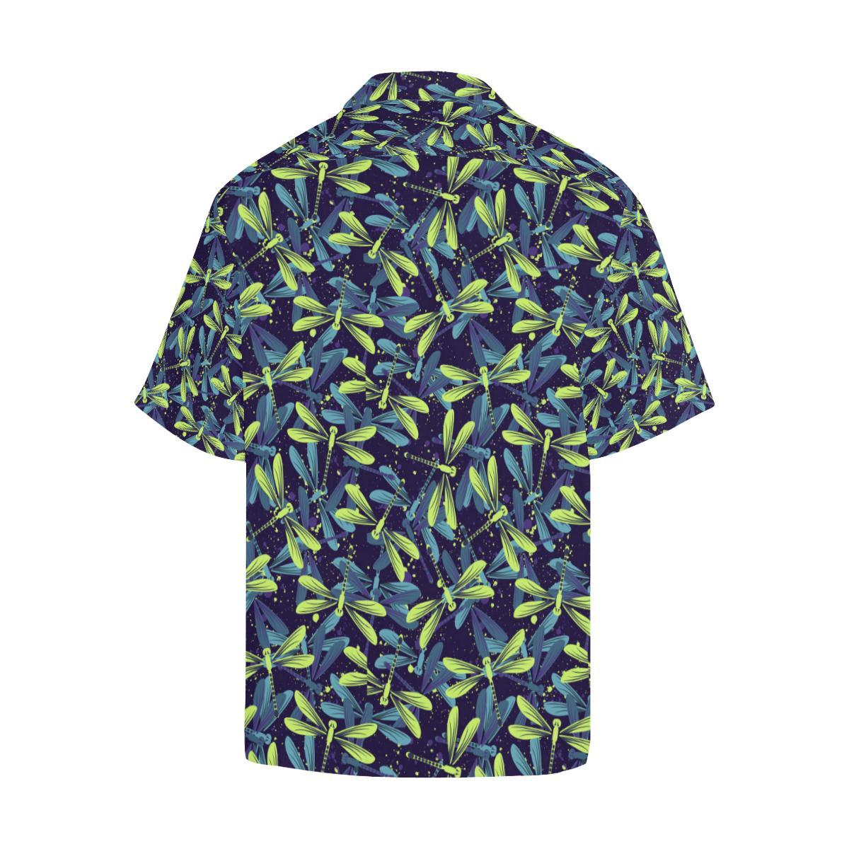 Dragonfly Lime Blue Print Pattern Men Aloha Hawaiian Shirt