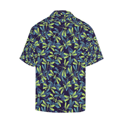 Dragonfly Lime Blue Print Pattern Men Aloha Hawaiian Shirt