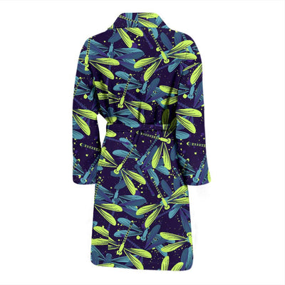 Dragonfly Lime Blue Print Pattern Men Bath Robe-JTAMIGO.COM