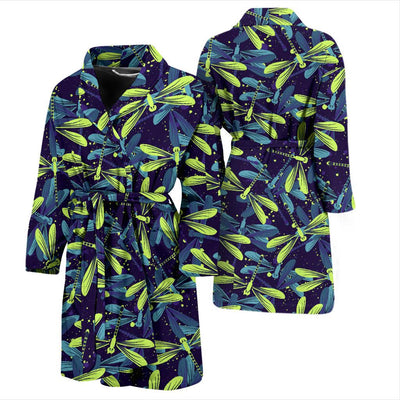 Dragonfly Lime Blue Print Pattern Men Bath Robe-JTAMIGO.COM