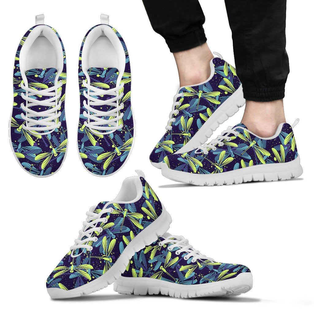 Dragonfly Lime Blue Print Pattern Men Sneakers Shoes