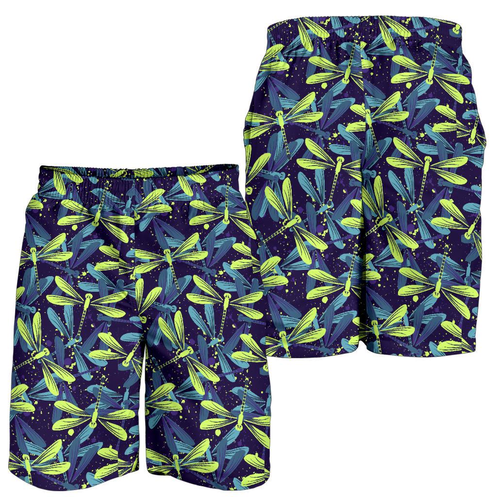 Dragonfly Lime Blue Print Pattern Mens Shorts-JTAMIGO.COM